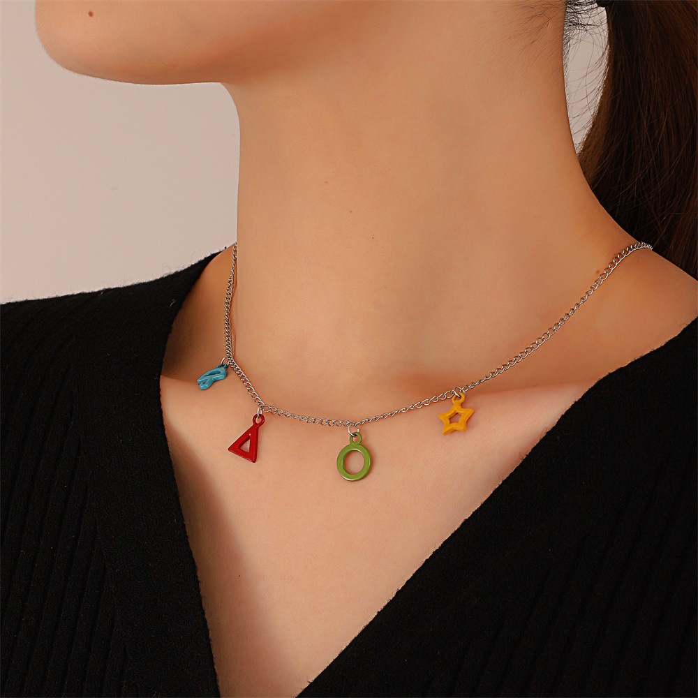 Simple Color Drip Oil Geometric Pendant Geometric Clavicle Chain display picture 2