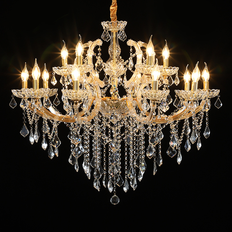 European-style living room crystal chandelier, elegant restaurant pendant light, modern minimalist bedroom and study, gold candle clip crystal lamp