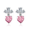 Silver needle, fashionable earrings, zirconium heart shaped, silver 925 sample