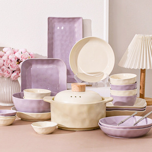 Cream Style Bowl and Dish suit Household 2025 New High Color Value Bowl and Chopsticks Plate Combination Housewarming French Tableware suit