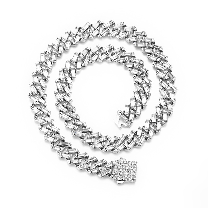 Cuban Chain Necklace With Full Diamond Stones Hip Hop Style_voghion.com