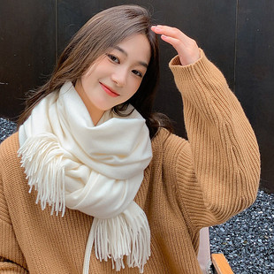 Women's scarf autumn and winter warm pure color wool cashmere scarf Korean new student scarf winter red scarf wholesale