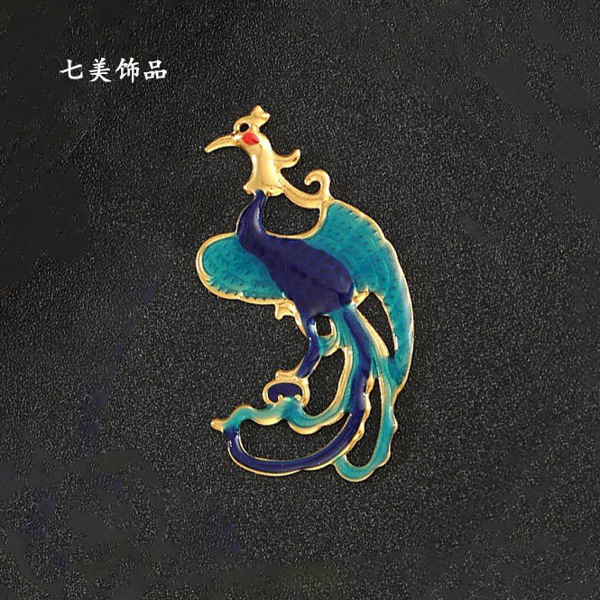 新中式合金饰品配件仿景泰蓝滴油大小凤鸟宫廷风DIY新娘头冠材料|undefined