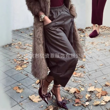欧货哈伦纯色PU皮裤女士2025秋冬时尚宽松百搭休闲阔腿萝卜哈伦裤