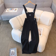 美式黑色牛仔背带裤女夏季2024新款高腰宽松显瘦小个子减龄阔腿裤