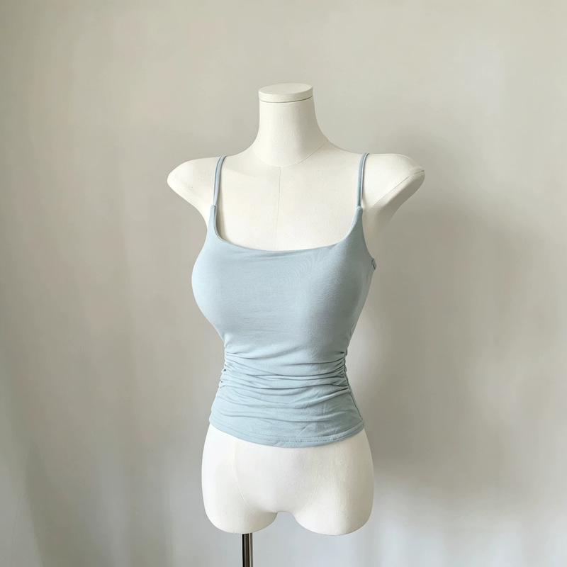 In Stock~South Korea Dongdaemun Sexy Versatile Pure Desire Slim-Fit Pleated Camisole with Chest Pads 2026 New Model In Stock~South Korea Dongdaemun Sexy Versatile Pure Desire Slim-Fit Pleated Camisole with Chest Pads 2026 New Model