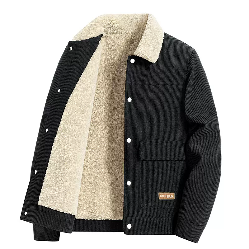 工装灯芯绒外套男士秋冬季加绒加厚上衣羊羔绒保暖休闲夹克棒球服