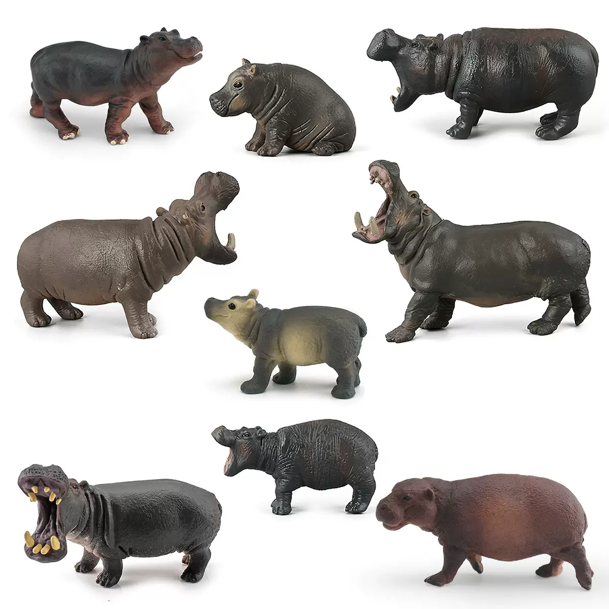 亚马逊热仿真野生河马模型非洲站坐姿胖河马实心静态儿童认知摆件