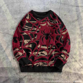 2026跨境时尚男士蜘蛛毛衣针织套头衫绣花重工跨境temu亚马逊