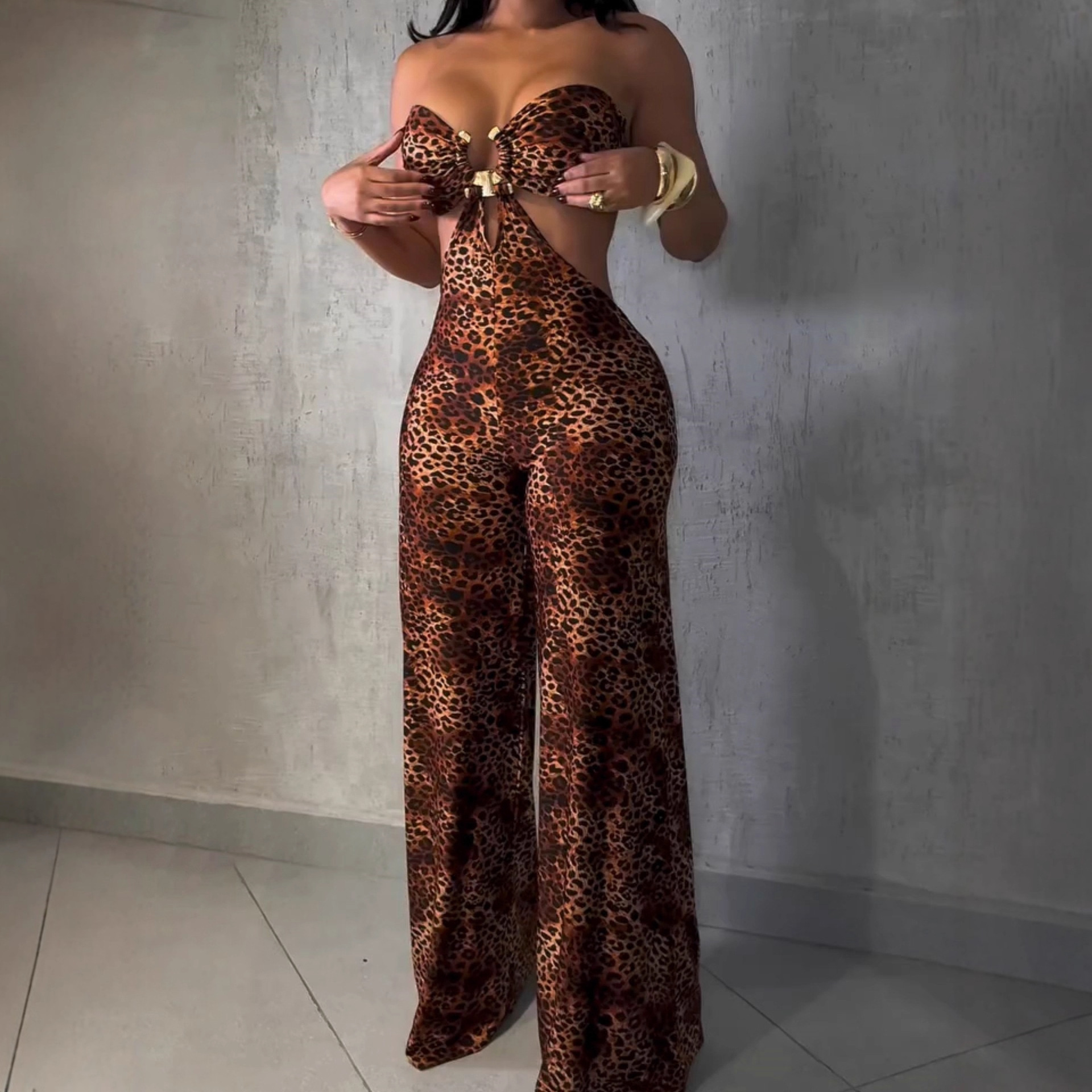 New Arrival Women Fashion Sexy Y2K Spice Girl Leopard Wrap Bust Jumpsuit Dress Sleeveless Outwear Bodycon Club Wear_ecoleips.com