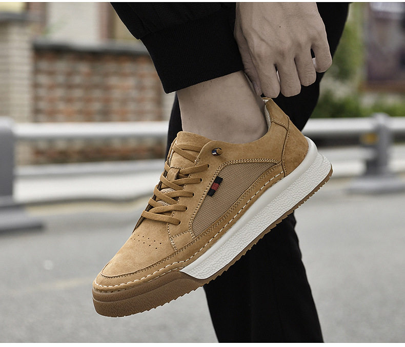 Giày sneaker nam da thật lộn nhung đế dày cổ thấp dáng thể thao — Màu vàng 2633, Màu xám 2633 chi tiết 19
