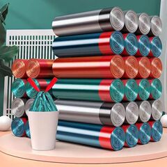 Household Thickened Trash Bags with Drawstring Plastic Bags, Dormitory Kitchen Waste Automatic Closure Handheld Drawstring Trash Bags