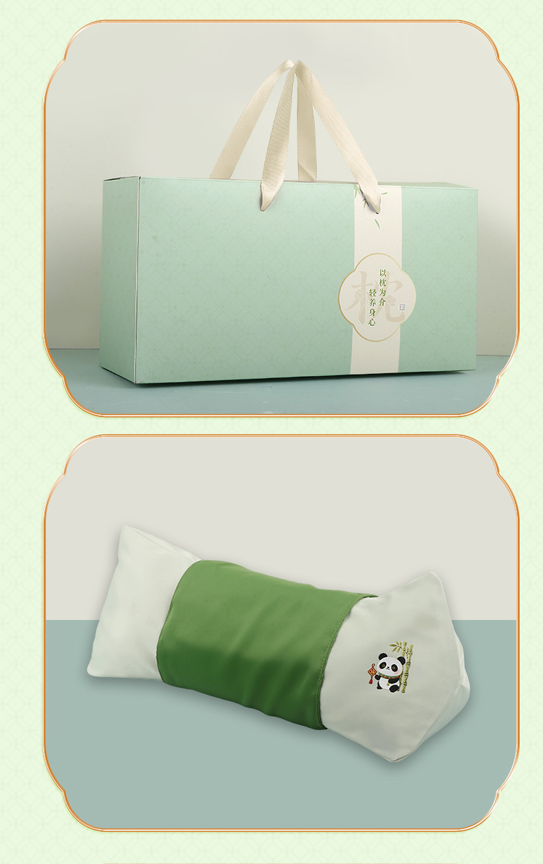 Summer Cooling Buckwheat Pillow Panda Gift Box Soft Breathable Wellness Pillow with Eye Mask Bulk Gift Set in use