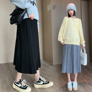 Real Shot of Maternity Wear 2025 Autumn and Winter High-Waisted Belly-Covering Knitted Skirt for Pregnancy, Can Be Worn Outside, Large Flared Skirt, Trendy Mom, Slimming A-Line
