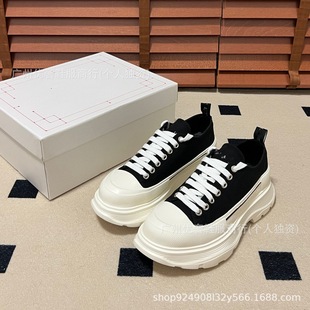 Canvas Shoes Women's 2024 New Spring White Platform Thick Bottom Breathable All-match Explosions McQueen Canvas Top Torre Shoes