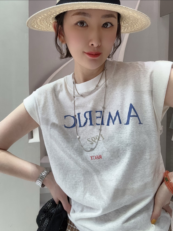 RECT*フライングスリーブTシャツ南油スポット25新作不規則プリントラウンドネック純綿半袖トップス|undefined