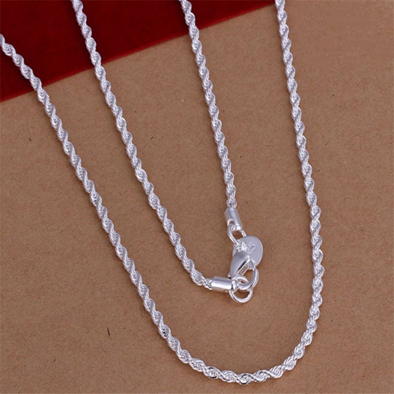 Small Silver Rope Necklace European and American Jewelry 3mm Silver-Plated Twist Necklace Simple Glasses Chain Export Jewelry Sweater Chain for Women
