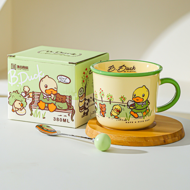 Genuine B.DUCK Little Yellow Duck Taza de cerámica de marca compartida Taza de agua de dibujos animados de red roja Taza linda taza de leche de desayuno