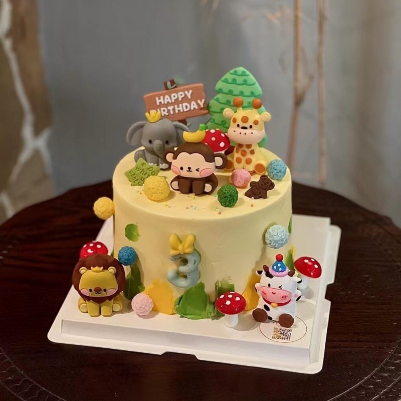 森の動物をテーマにしたケーキデコレーションオーナメント動物園猿ライオン象子供の誕生日ベーキングデコレーション|undefined