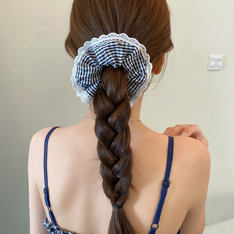 Atmosfera coreana de encaje cuadrado anillo de cabello de intestino grande adornos de cabello cuadrado coreano cuerda de cabello de ballet de cola de caballo