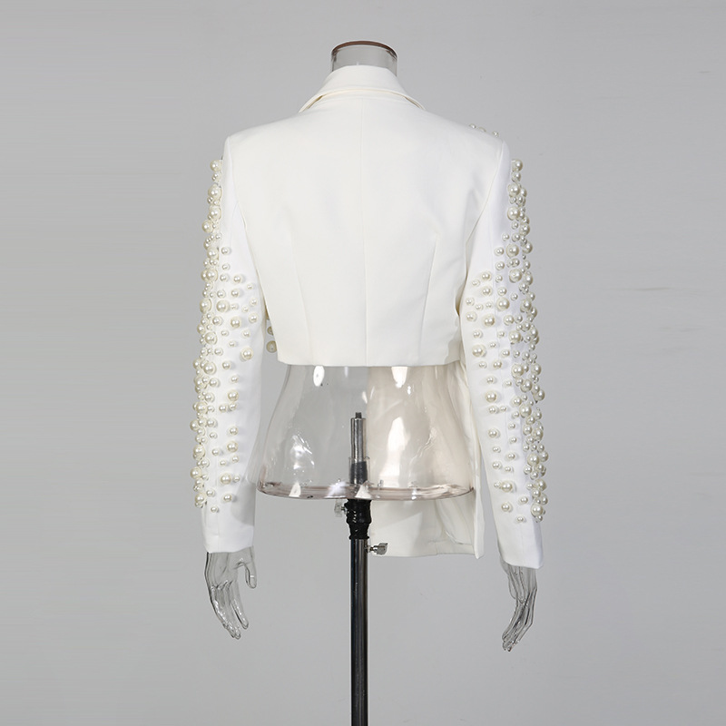 Elegant Women's V-neck Beaded Blouse And Irregular Skirt Set_voghion.com