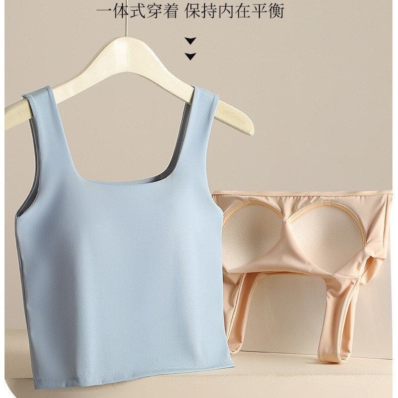 Ice Silk Camisole One-piece Fixed Cup Outer Wearing Inner Wearing Beautiful Back Wrapping Breast Tube Bottoming Vest Sports Bra for Women