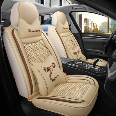 Seat cushion, seat cover – enclosed leather seat cover four seasons - warm-rice-deluxe-leather-plus-ice-silk
