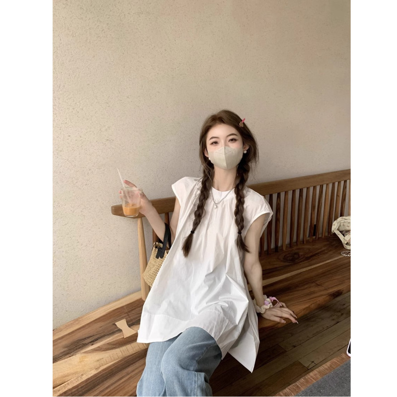 フレンチホワイト Tシャツレディース 2025 夏の新デザインニッチシャツ韓国シックなノースリーブルーズトップ|undefined