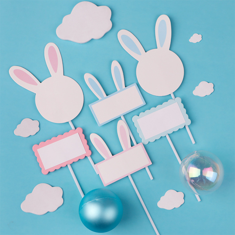 5-Piece Set of New Cake Decoration Toppers, Cute Little Rabbit Design, Writable Cake Stripes DIY Writing Toppers