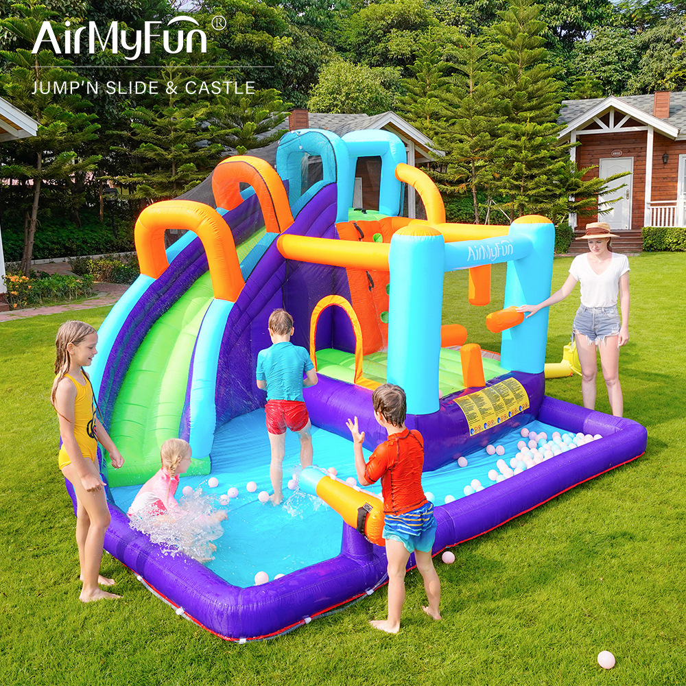 AMF | Castillo inflable con rociador de agua para uso doméstico, trampolín inflable, tobogán acuático infantil para interiores, pequeño castillo inflable combinado