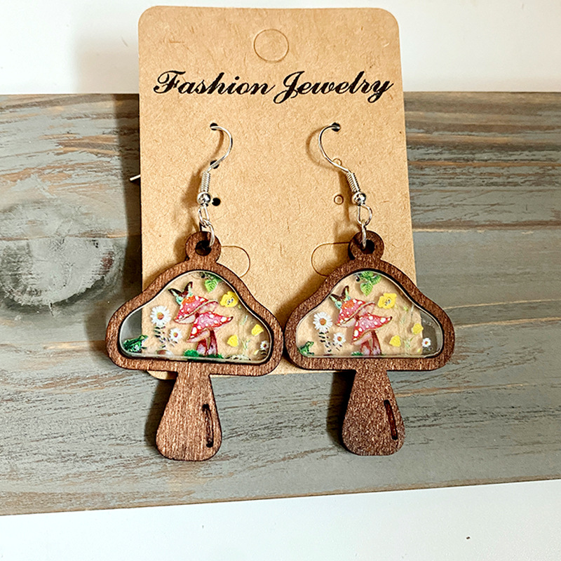 Cute Retro Mushroom Arylic Wood Women's Drop Earrings display picture 2