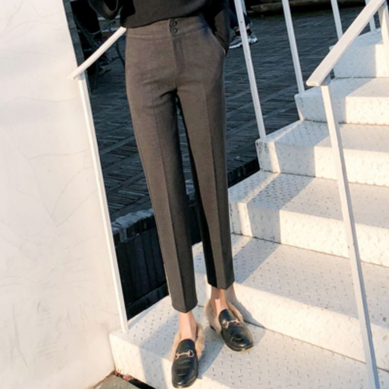 毛呢裤子女秋冬烟管裤2025新款九分裤厚妮子西装裤女直筒宽松长裤|undefined