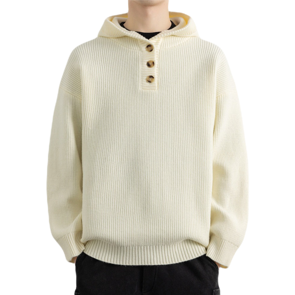 Explosiones transfronterizas de tamaño europeo suéter de punto con capuzas hombre flojo viento medio abierto botón fábrica de marea al por mayor