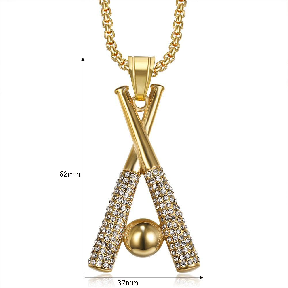 20g Weight Hip-Hop Baseball Bat Titanium Steel Plating Rhinestones 18K Gold Plated Men's