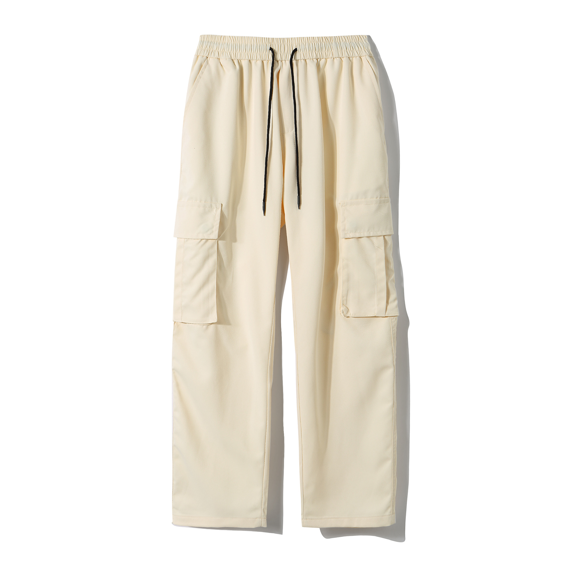 Pantaloni da lavoro multitasche da uomo con etichette alla moda, pantaloni casual larghi e dritti_voghion.com