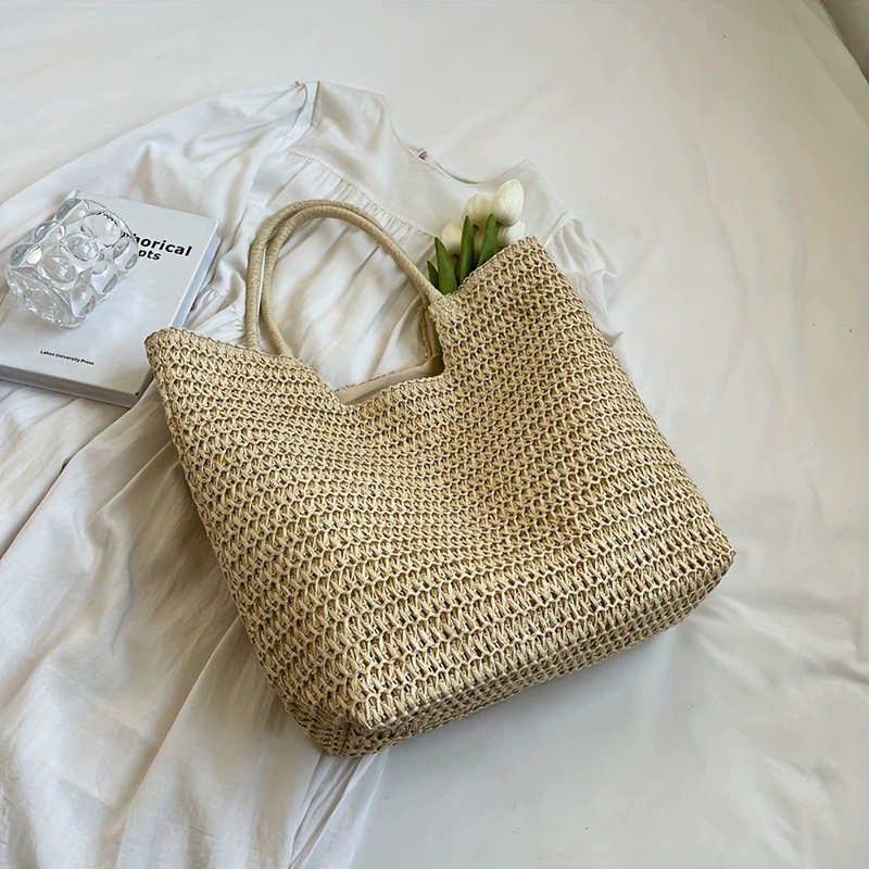 Cross Border Women's Large Straw Crochet Summer Woven Bag Shoulder Bag Bohemian Straw Woven Bag Women's Vacation Bag
