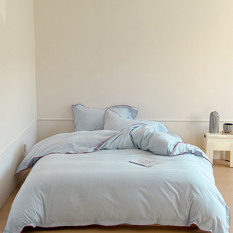 Xiaohongshu's Popular A-Type Pure Cotton Yarn-Dyed Washed Cotton Four-Piece Set for Student Dormitory Beds and Three-Piece Sets for College Students