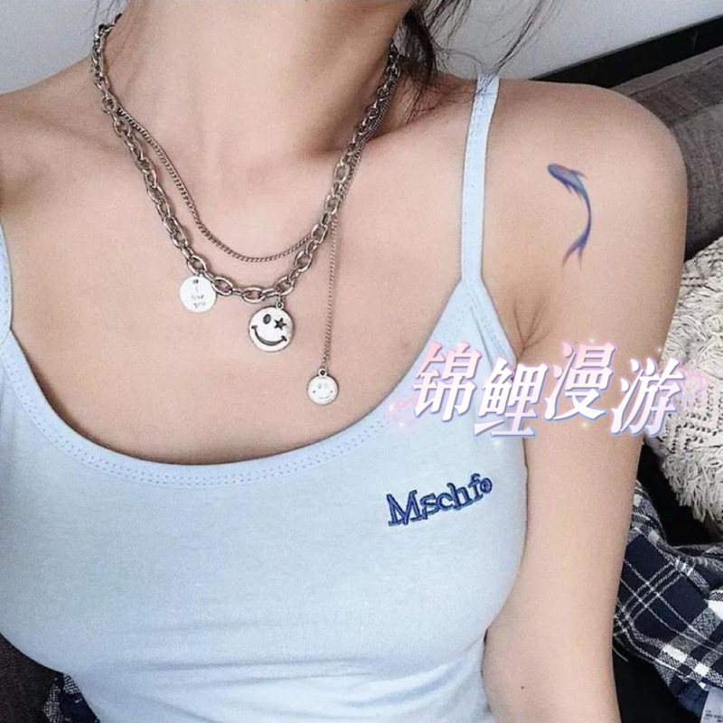 Colorful Koi Set Tattoo Stickers Long-lasting Waterproof High-end Artificial Clavicle Arm Fish Tattoo Stickers ins Style