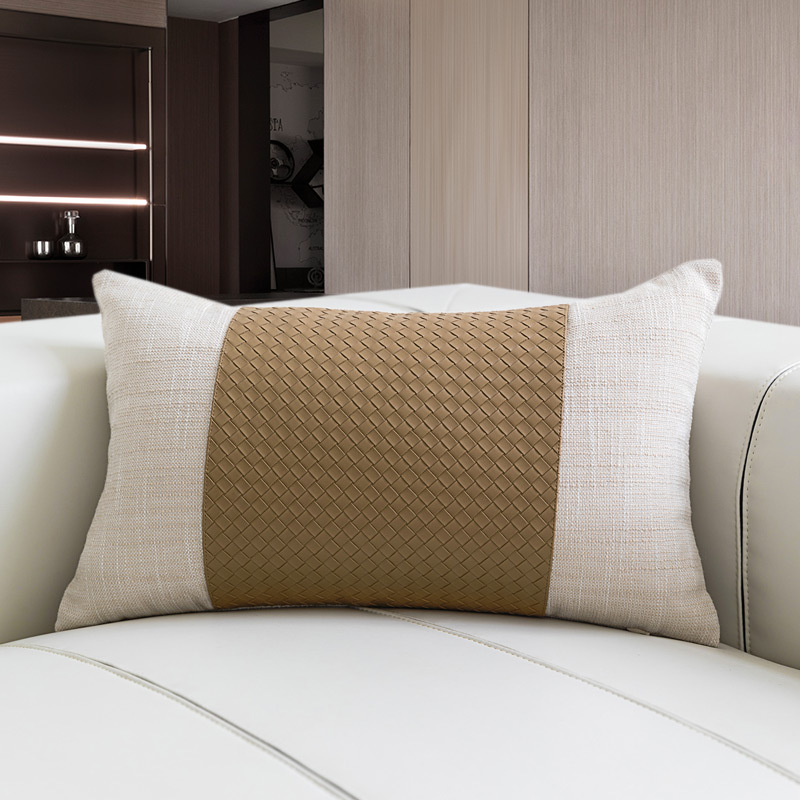 Cojín lumbar de tela con patrón de cuero tejido, cojín decorativo de lujo ligero estilo chino para habitación de hotel, cojín decorativo para el hogar. image 9