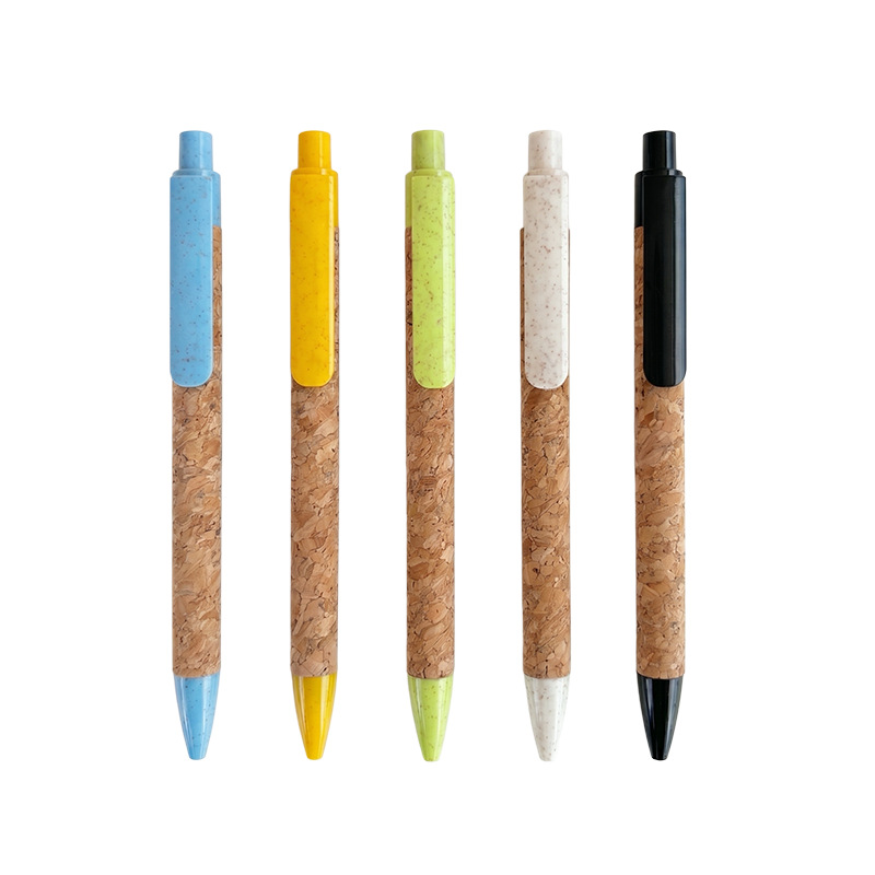 Bolígrafo de publicidad personalizado de corcho de paja de trigo ecológico bolígrafo de bolas creativo de publicidad empresarial regalos comerciales bolígrafo personalizado