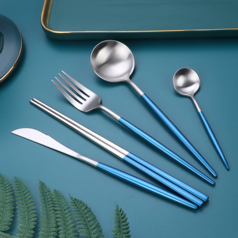 Factory wholesale 304 stainless steel net red Portuguese tableware hotel Western restaurant steak knife fork spoon chopsticks set