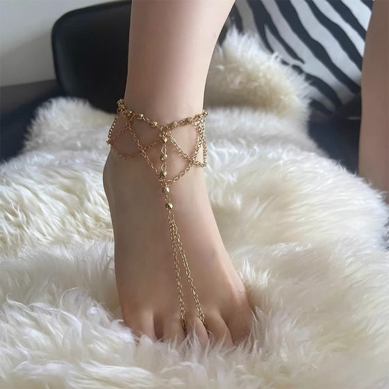Exotic Retro National Style Multi-layer Tassel Anklet Women's Chain Elegant Elegant Fairy Style Palace Ethnic Instep Chain