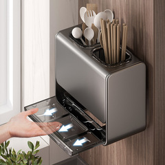 Fork and Chopstick Holder, No Drilling Kitchen Wall Mounted Utensil Rack, Drainable Chopstick and Spoon Organizer, Home Kitchen Storage Shelf