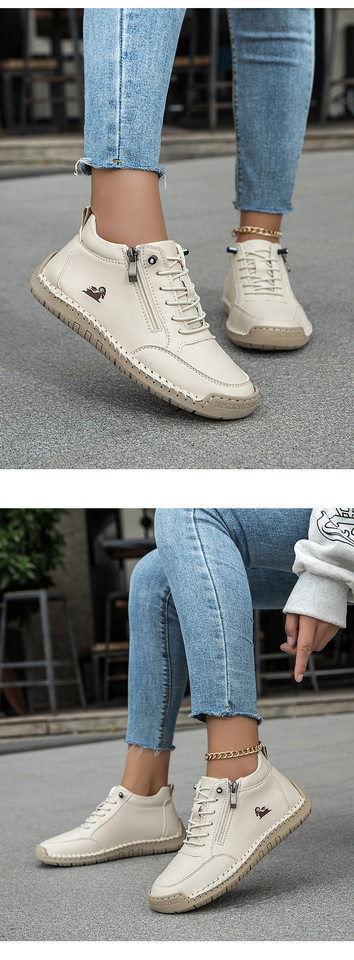 Giày lười nữ đế bệt mũi tròn may tay, da vi sợi mềm, kiểu dáng tối giản — A805 kaki, A805 màu hồng, A805 màu trắng, A805 màu vàng chi tiết 12