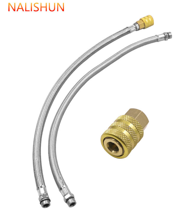 Car Air Pump Extension Tube Tire Pressure Gauge M10 Threaded Inflation Tube Tire Inflation Nozzle Stainless Steel Pressure-Resistant Air Pipe