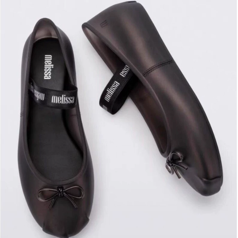 2025 новые весенние и осенние женские туфли Melissa на плоской подошве с бантом, простые балетки с квадратной головкой, удобные женские балетки