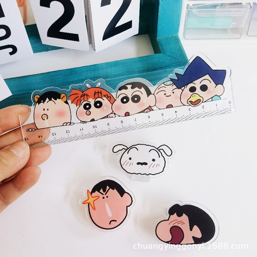Crayon Shin-chan note clip ruler anime peripheral Xiaobai Zhengnan acrylic PP clip test paper file storage folder
