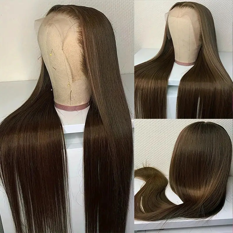 Front Lace Human Hair European and American Wig African Chocolate Human Hair Women's Long Straight Hair Full Head Wig Front Lace Human Hair European and American Wig African Chocolate Human Hair Women's Long Straight Hair Full Head Wig