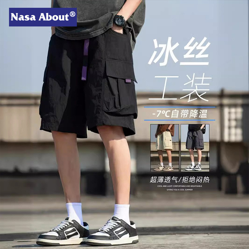 NASA Multi-Pocket American Shorts Men's Summer Thin 2024 New Arrival Cordwork Pants Loose Casual Pants