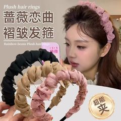 超仙褶皱泡泡发箍女欧根网纱雪纺云朵带齿高颅顶洗脸头箍头饰发卡